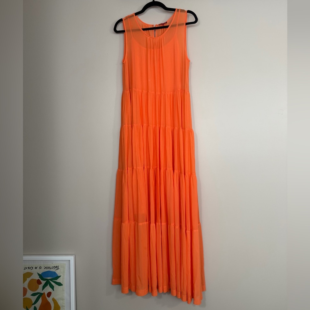 STAUD Vibrant Orange mesh Maxi Dress, sz S